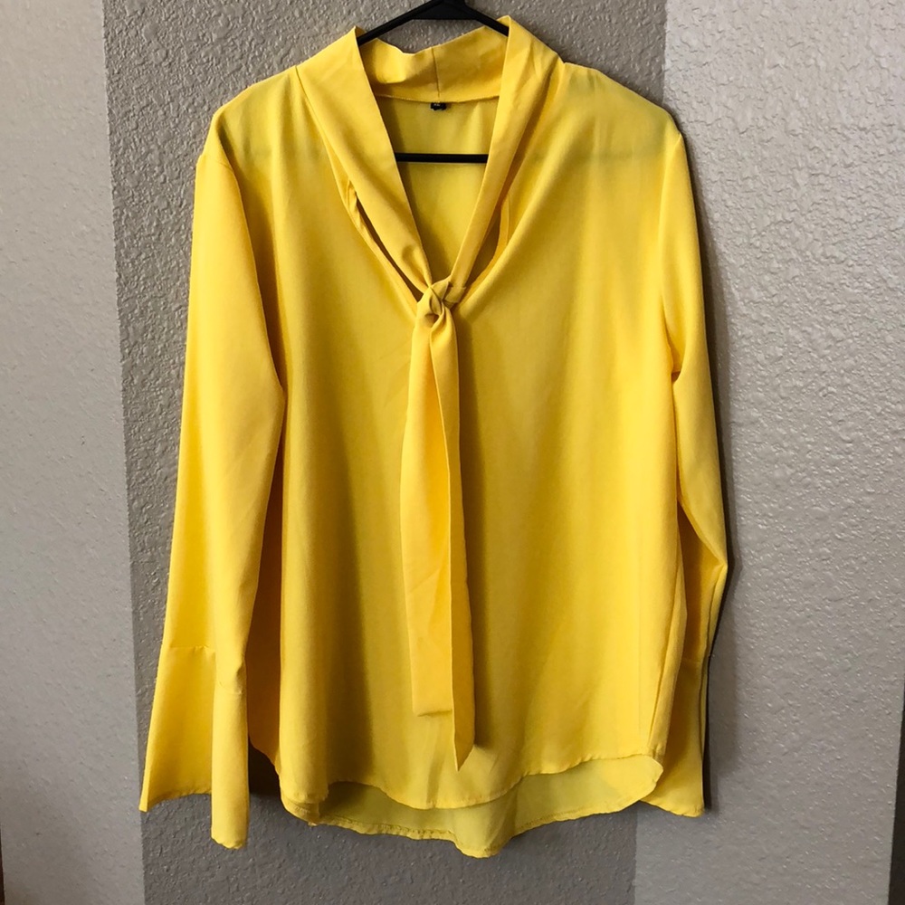 Yellow Blouse with Tie Front with Bell Sleeves